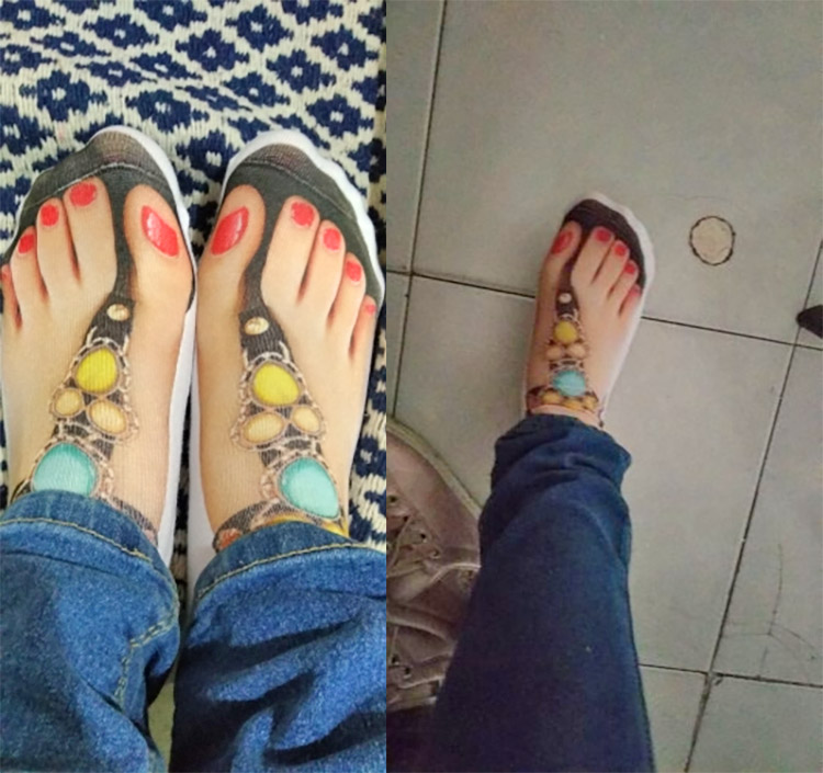 Human Feet In Sandals Socks For People With Ugly Feet - Funny women's feet in flip-flops print socks