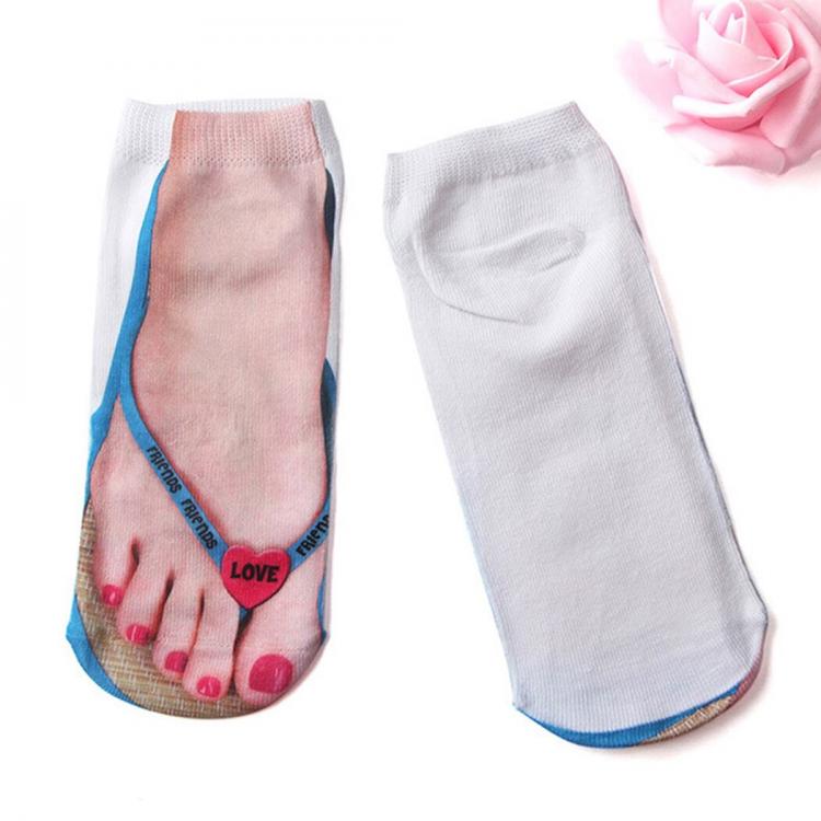 Human Feet In Sandals Socks For People With Ugly Feet - Funny women's feet in flip-flops print socks