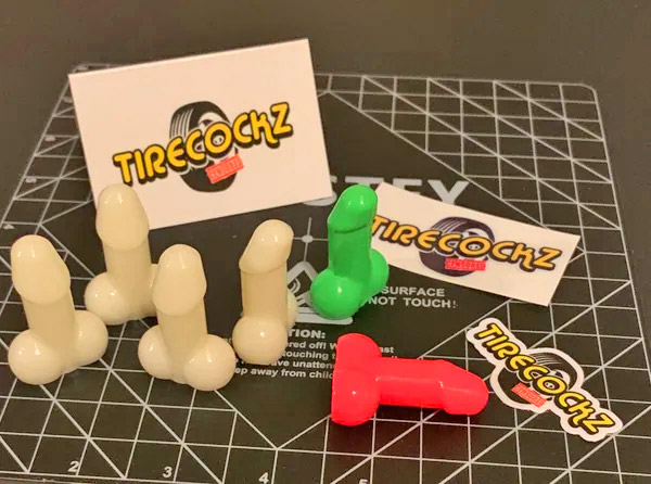 Prank Wiener Shaped Tire Valve Stem Caps - Tirecocks funny penis shaped tire caps