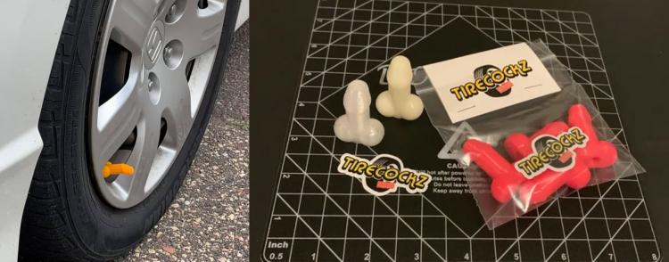 Prank Wiener Shaped Tire Valve Stem Caps - Tirecocks funny penis shaped tire caps