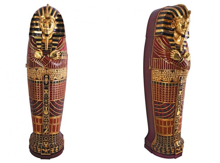 Life-size King Tut Sarcophagus Coffin Hidden Bookcase - Giant King Tutankhamun coffin secret storage shelves