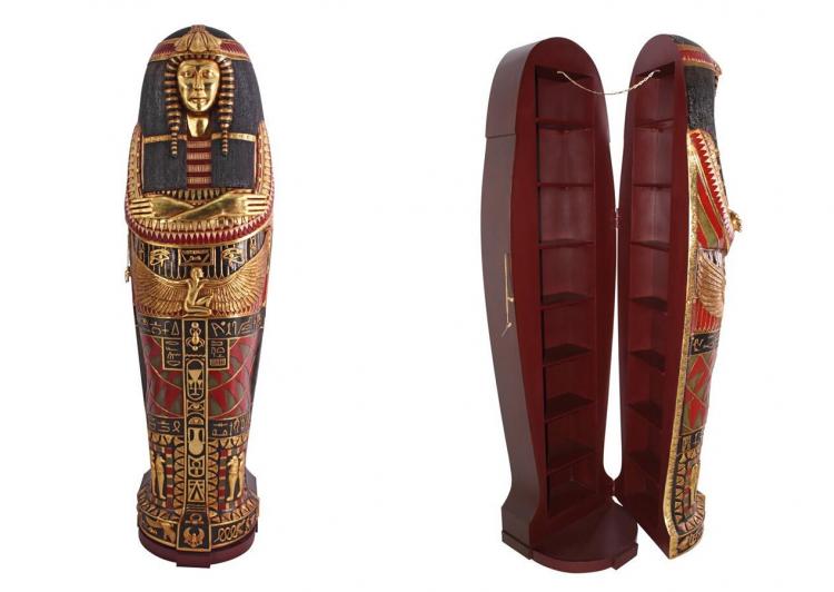 Life-size Queen Ankhesenamun Egyptian Mummy Hidden Bookcase - Giant Queen Ankhesenamun coffin secret storage shelves