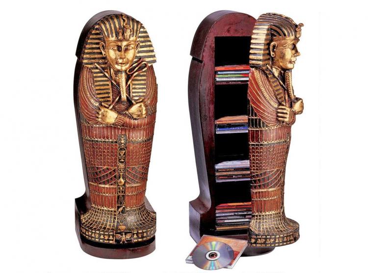 Mini King Tut Sarcophagus Mummy Coffin DVD Holder - Secret storage shelves