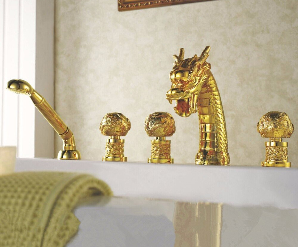 Dragon faucet - golden dragon fixture with globe handles