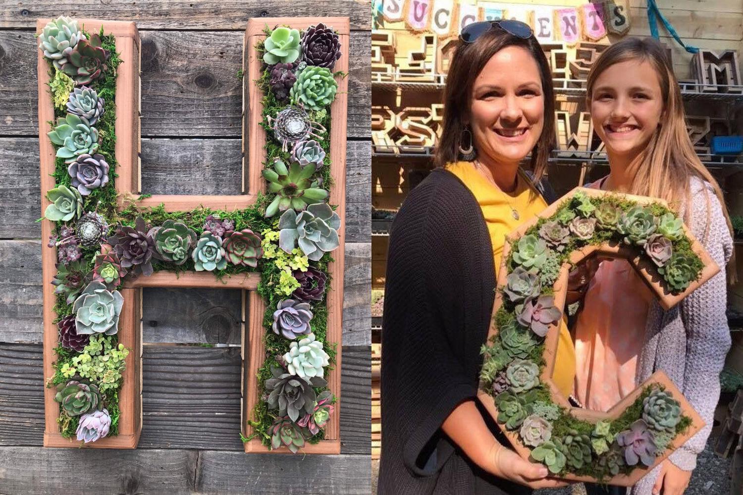 Giant Letter Shaped Planters - Wooden Monogram Letter Gardens On Front Entrance of House