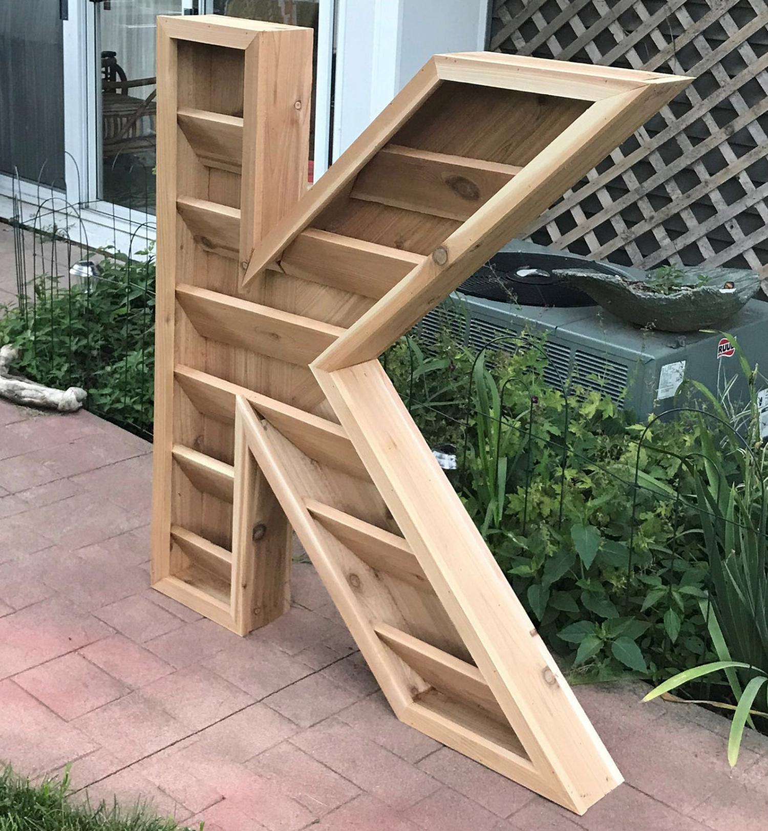 Giant Letter Shaped Planters - Wooden Monogram Letter Gardens On Front Entrance of House