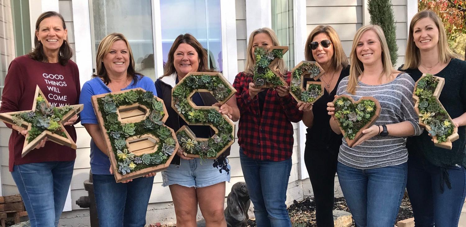 Giant Letter Shaped Planters - Wooden Monogram Letter Gardens On Front Entrance of House