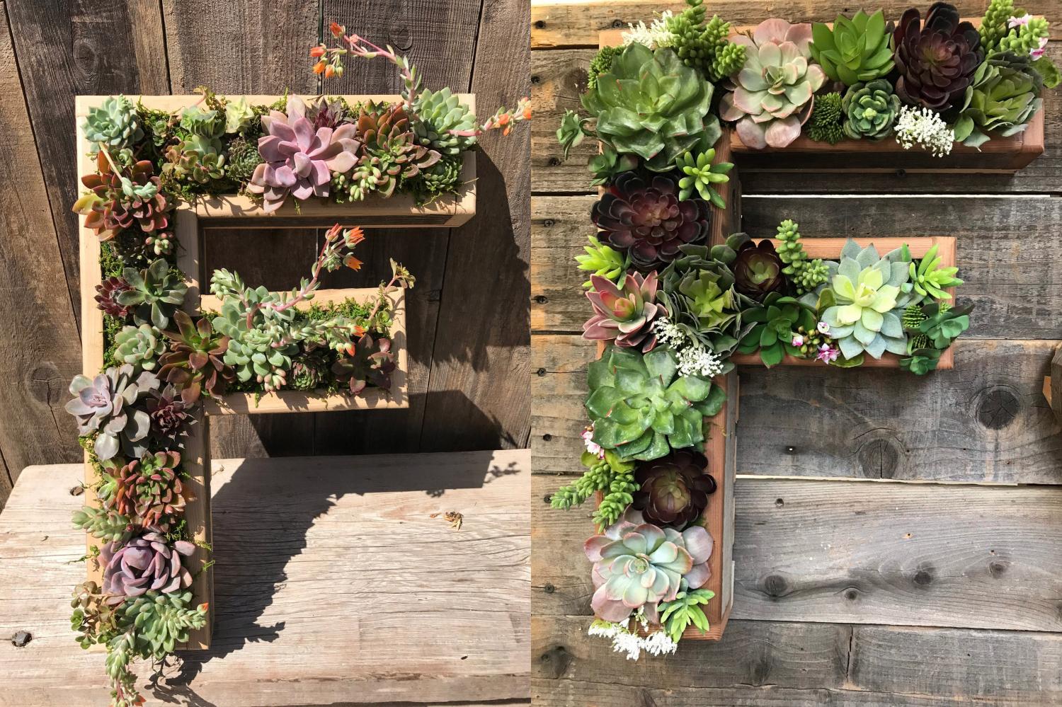 Giant Letter Shaped Planters - Wooden Monogram Letter Gardens On Front Entrance of House