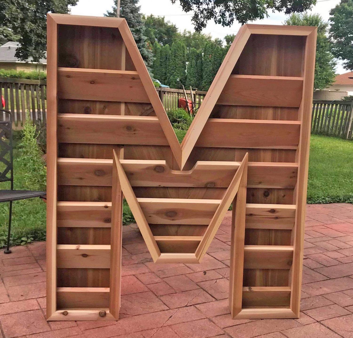Giant Letter Shaped Planters - Wooden Monogram Letter Gardens On Front Entrance of House