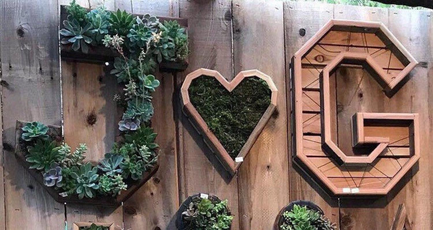 Giant Letter Shaped Planters - Wooden Monogram Letter Gardens On Front Entrance of House