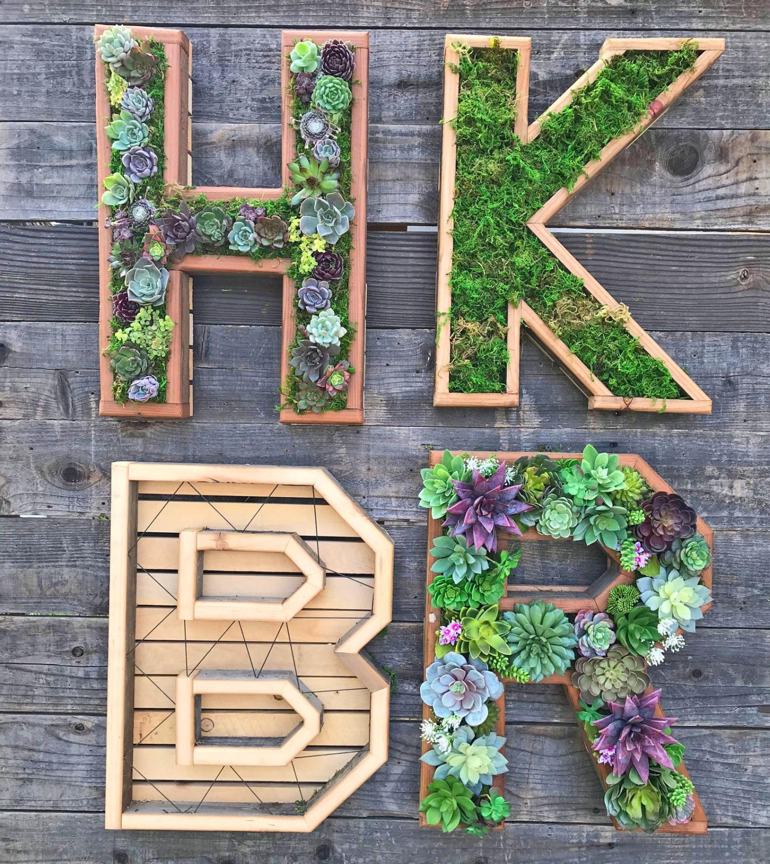 Giant Letter Shaped Planters - Wooden Monogram Letter Gardens On Front Entrance of House