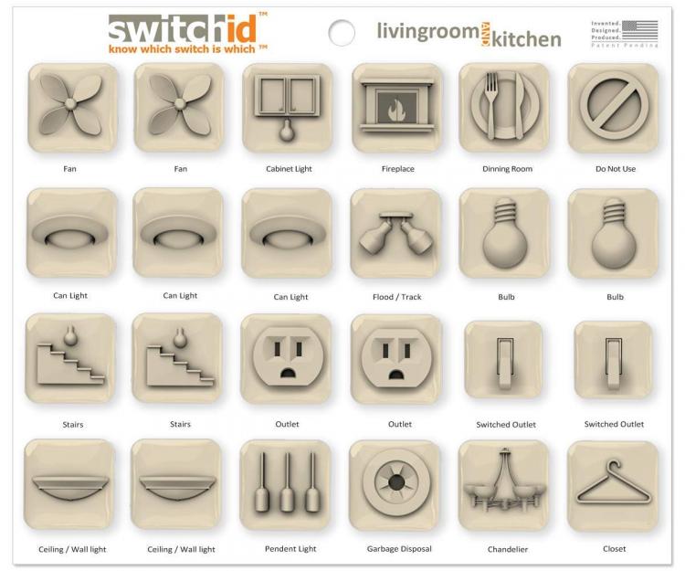 SwitchID Light Switch Cover Labels Help Identify What Switch Is For What - Light switch plate location icon stickers