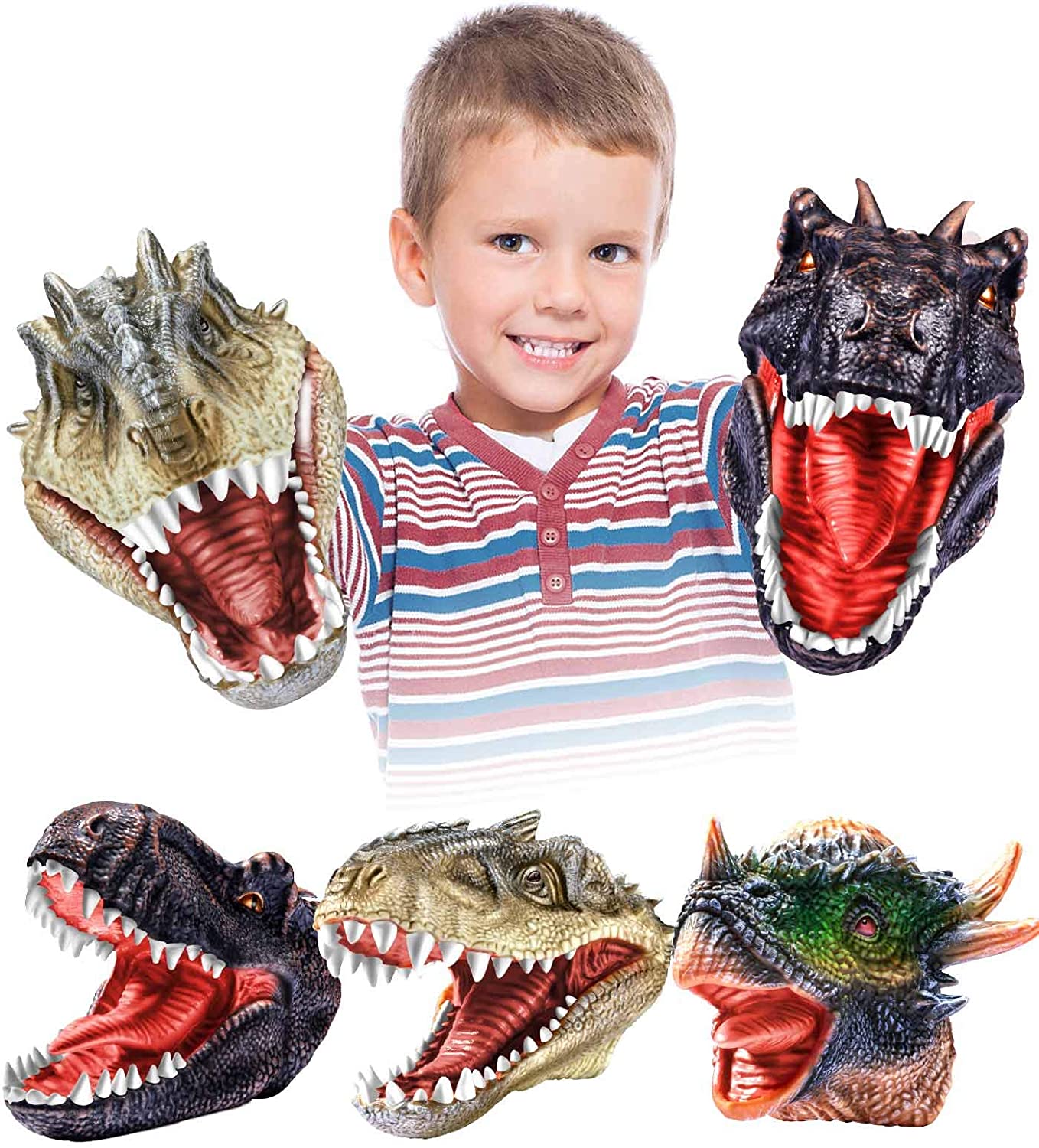 Realistic Rubber Dinosaur Hand Puppets - battle dinosaur head gloves