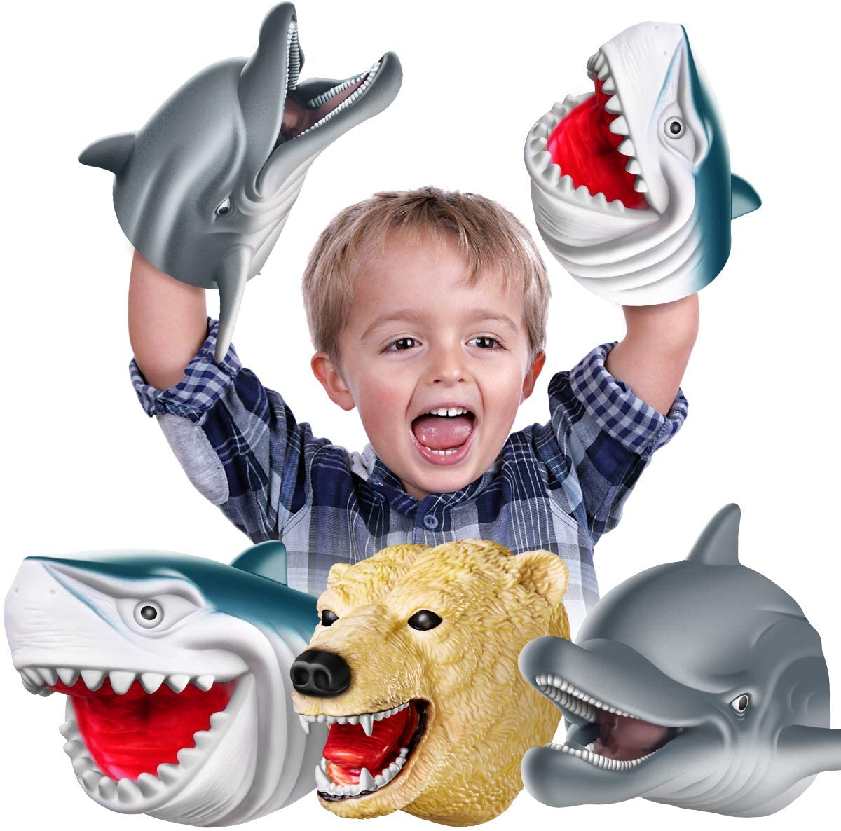 Realistic Rubber Dinosaur Hand Puppets - battle dinosaur head gloves