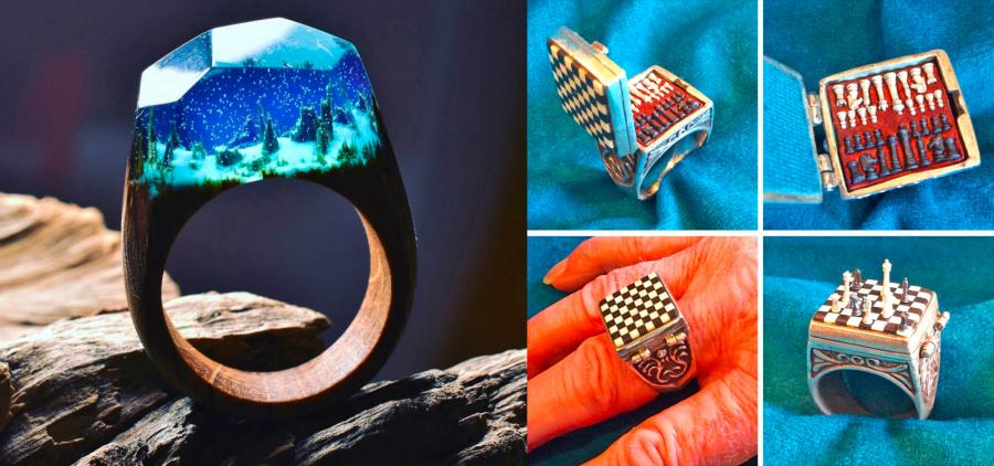 Resin Rings With Miniatures Inside Them