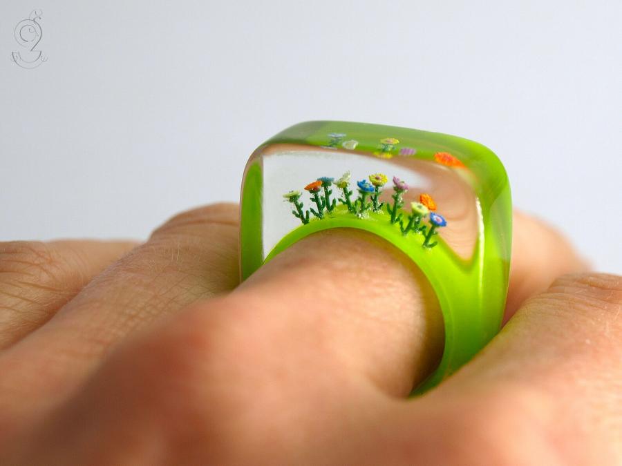 Resin Rings With Miniatures Inside Them
