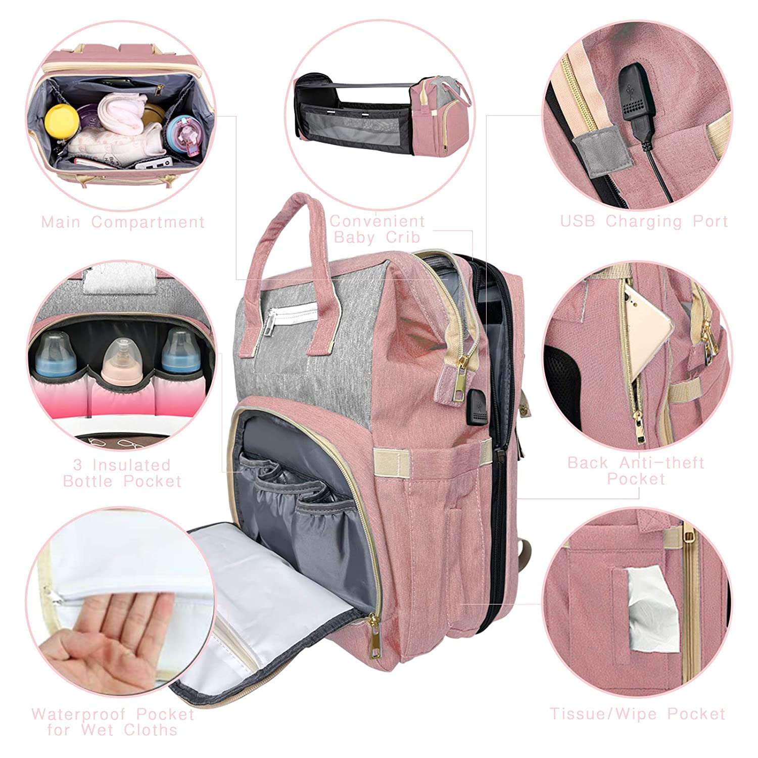3-in-1 Diaper Bag With Built-in Changing Station/Bassinet