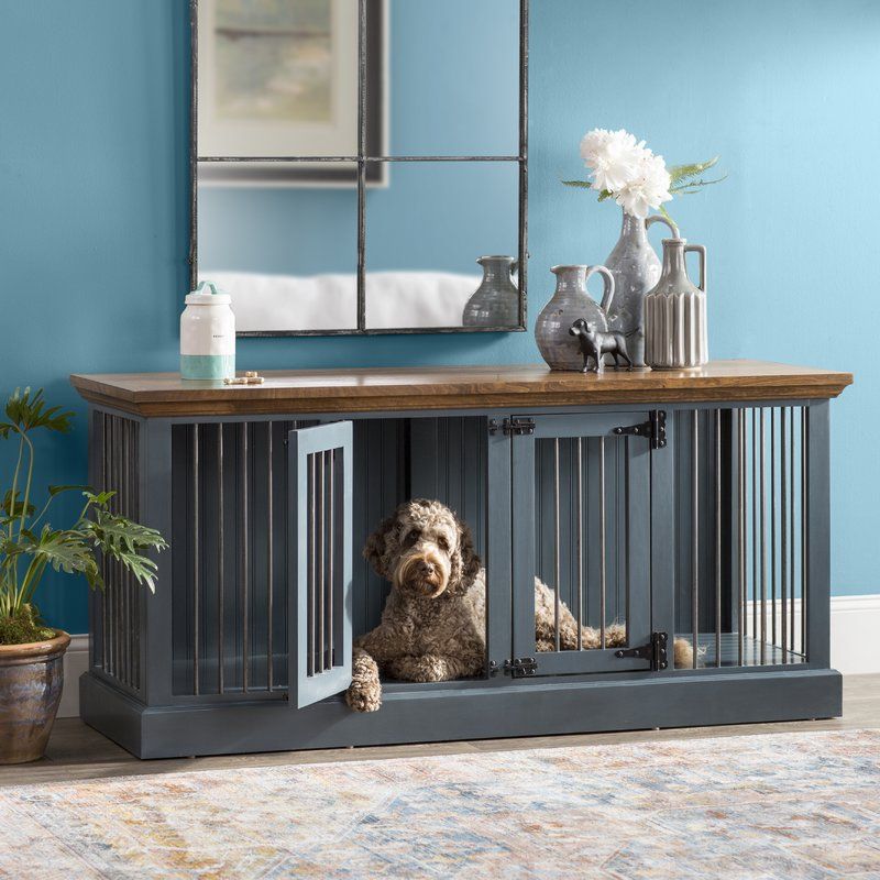 Modern Design Corner Credenza Also Doubles as a Pet Crate - Dog crate credenza table furniture combo