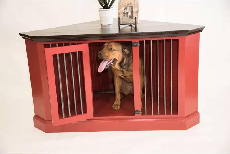 Modern Design Corner Credenza Also Doubles as a Pet Crate - Dog crate credenza table furniture combo