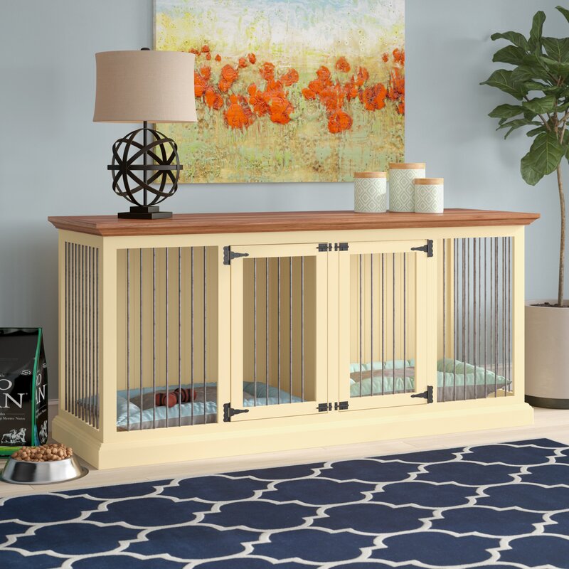 Modern Design Corner Credenza Also Doubles as a Pet Crate - Dog crate credenza table furniture combo