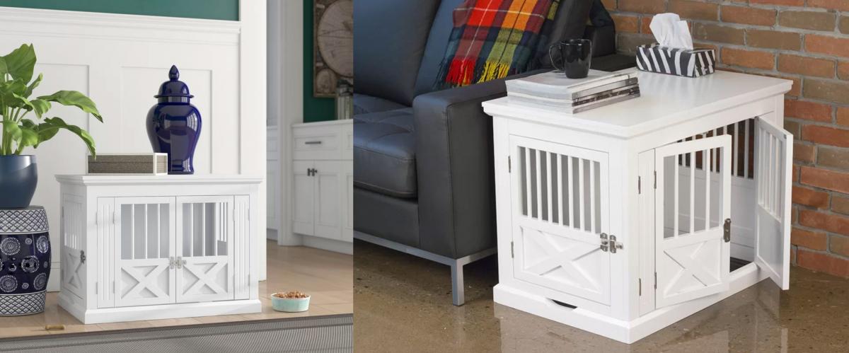Modern Design Corner Credenza Also Doubles as a Pet Crate - Dog crate credenza table furniture combo