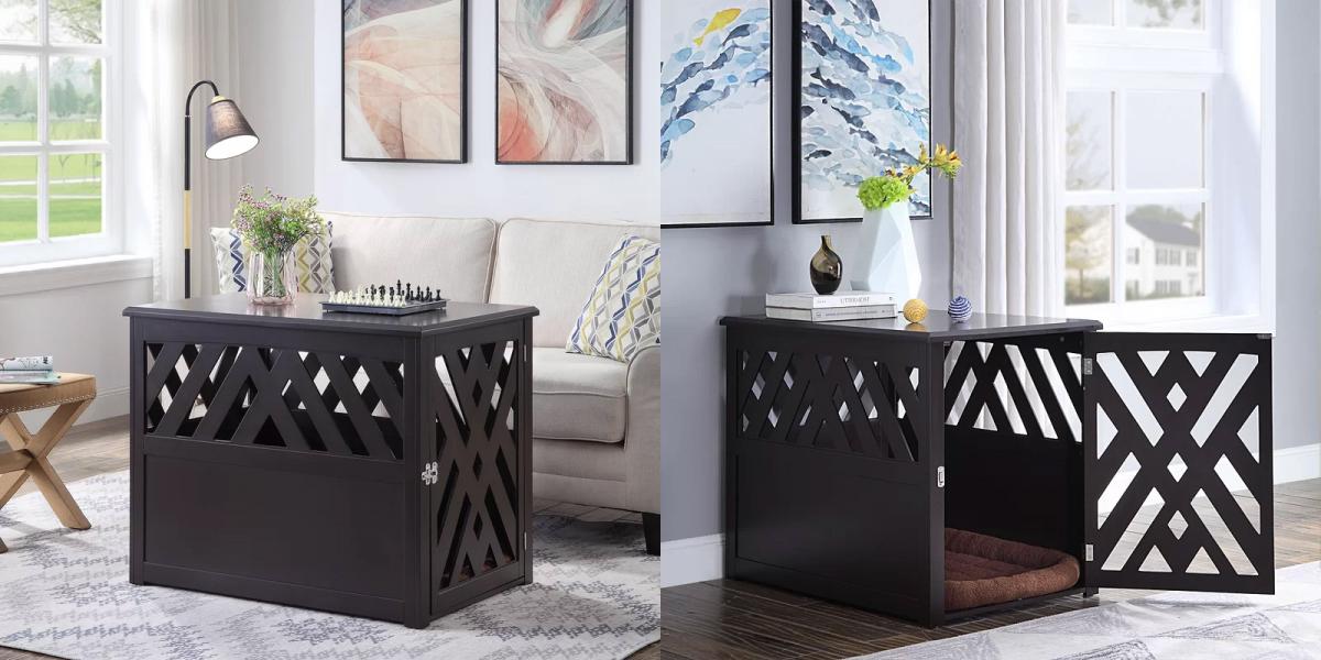 Modern Design Corner Credenza Also Doubles as a Pet Crate - Dog crate credenza table furniture combo