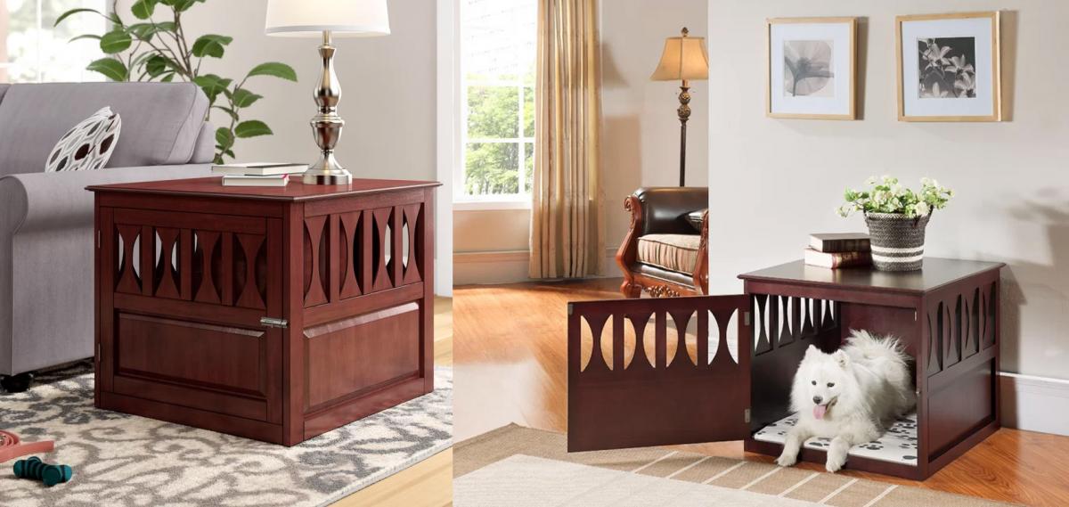 Modern Design Corner Credenza Also Doubles as a Pet Crate - Dog crate credenza table furniture combo