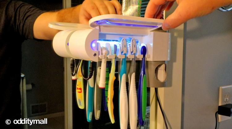 Antibacterial Toothbrush Holder Sterilizes Up To 5 Toothbrushes - Mirror mounted toothbrush sterilizer Doubles as a toothpaste dispenser