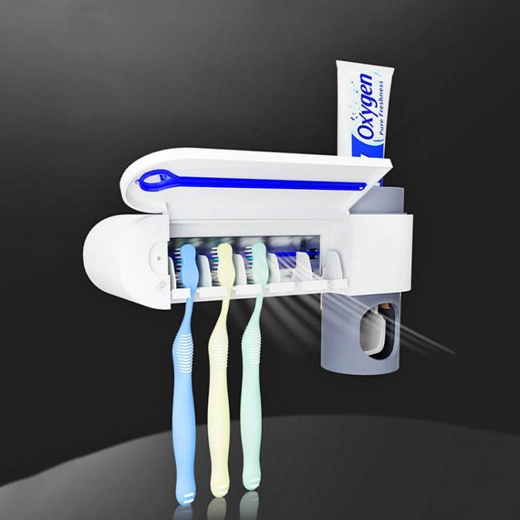 Antibacterial Toothbrush Holder Sterilizes Up To 5 Toothbrushes - Mirror mounted toothbrush sterilizer Doubles as a toothpaste dispenser