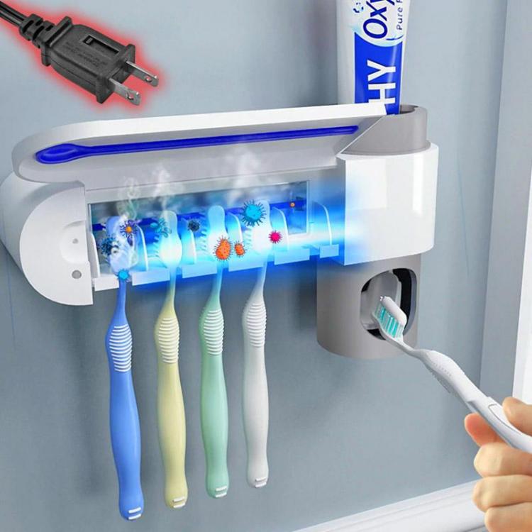 Antibacterial Toothbrush Holder Sterilizes Up To 5 Toothbrushes - Mirror mounted toothbrush sterilizer Doubles as a toothpaste dispenser