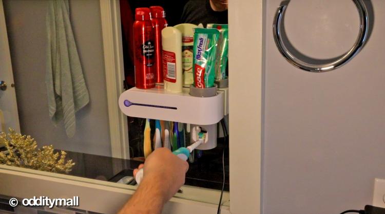 Antibacterial Toothbrush Holder Sterilizes Up To 5 Toothbrushes - Mirror mounted toothbrush sterilizer Doubles as a toothpaste dispenser