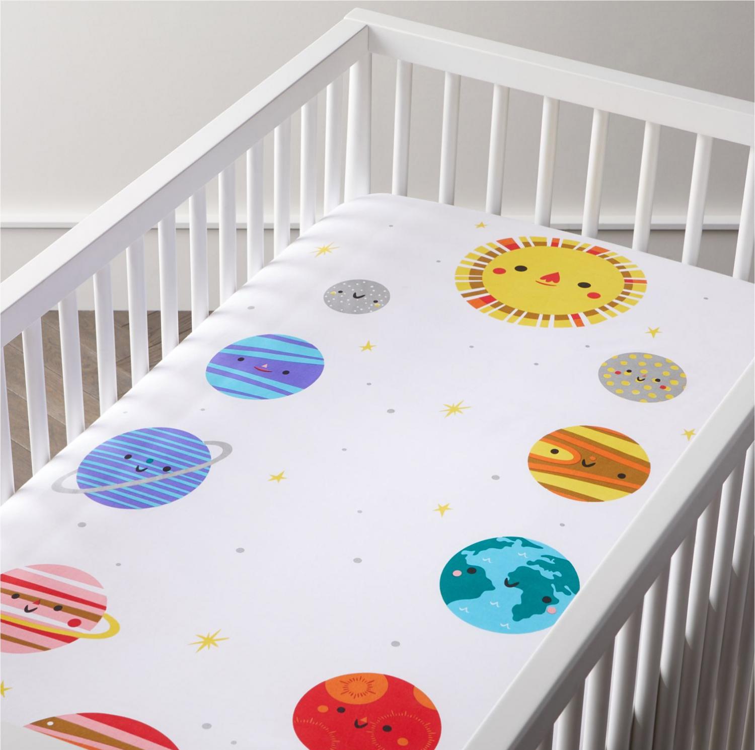 Space themed crib sheets - Helps babies and kids learn about space