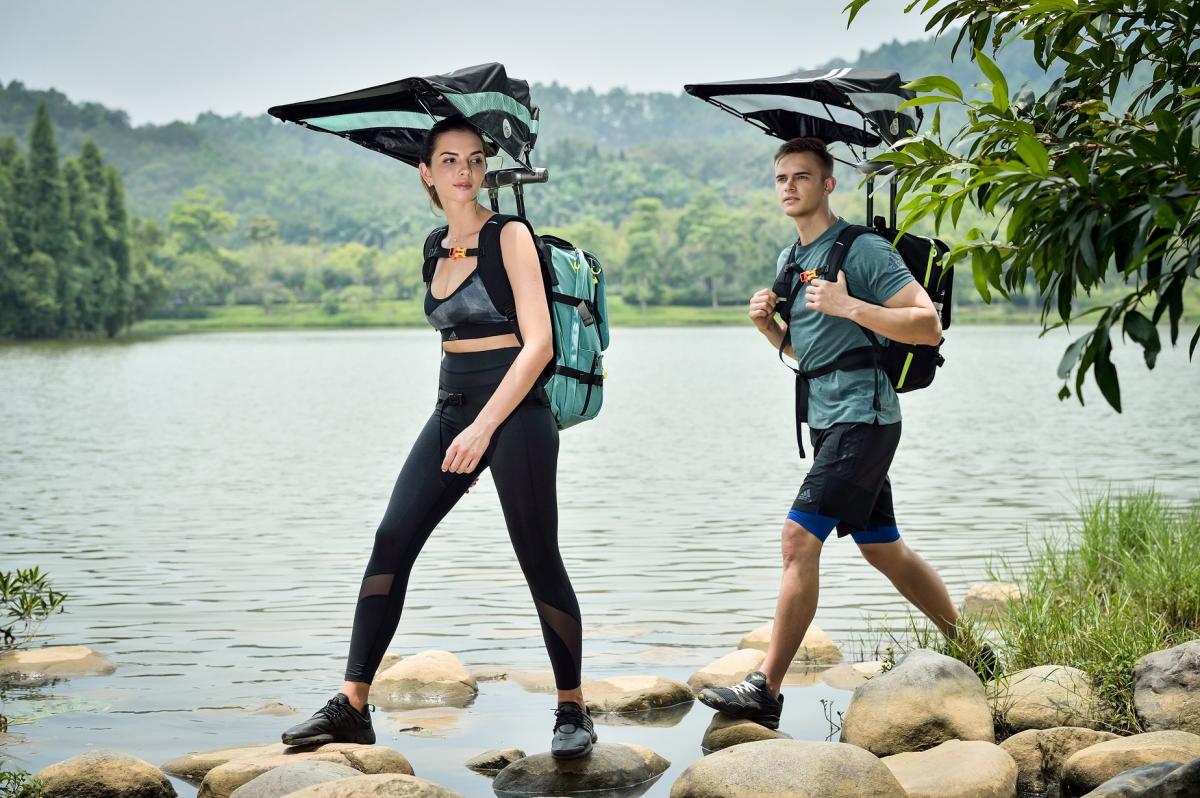 EZ Funshell Retractable Umbrella Backpack - Backpack with auto-deploying sun and rain umbrella