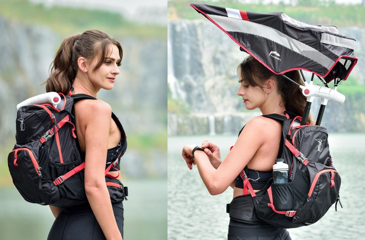 EZ Funshell Retractable Umbrella Backpack - Backpack with auto-deploying sun and rain umbrella