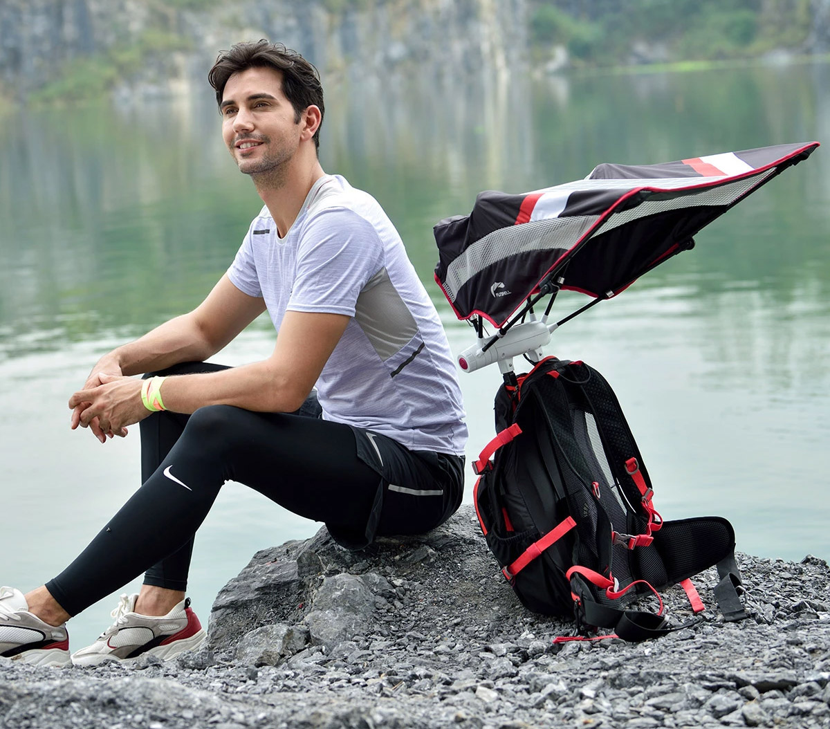 EZ Funshell Retractable Umbrella Backpack - Backpack with auto-deploying sun and rain umbrella
