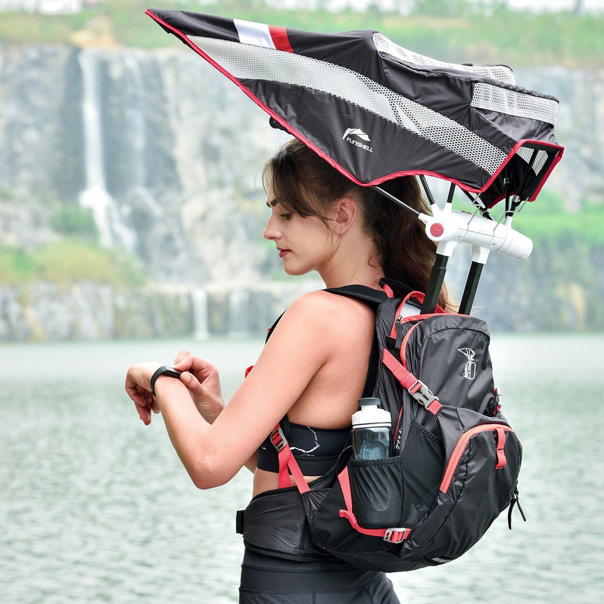 EZ Funshell Retractable Umbrella Backpack - Backpack with auto-deploying sun and rain umbrella