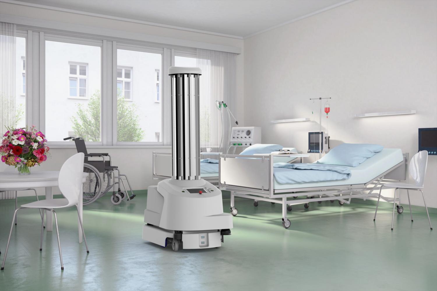 Bacteria-Killing Robot Disinfects Hospital Rooms Autonomously - UVD Robots hospital/hotel room disinfecting UV-robot