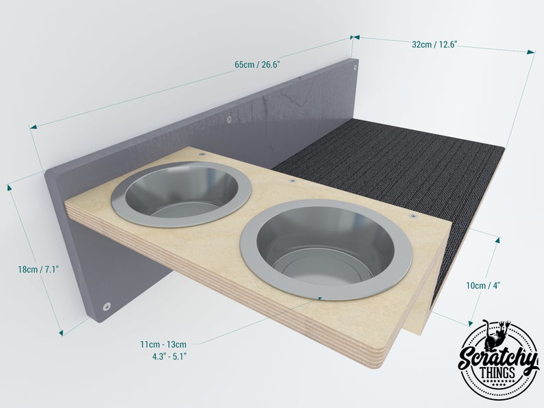 Wall-mounted cat feeder step - Hanging cat food bowls