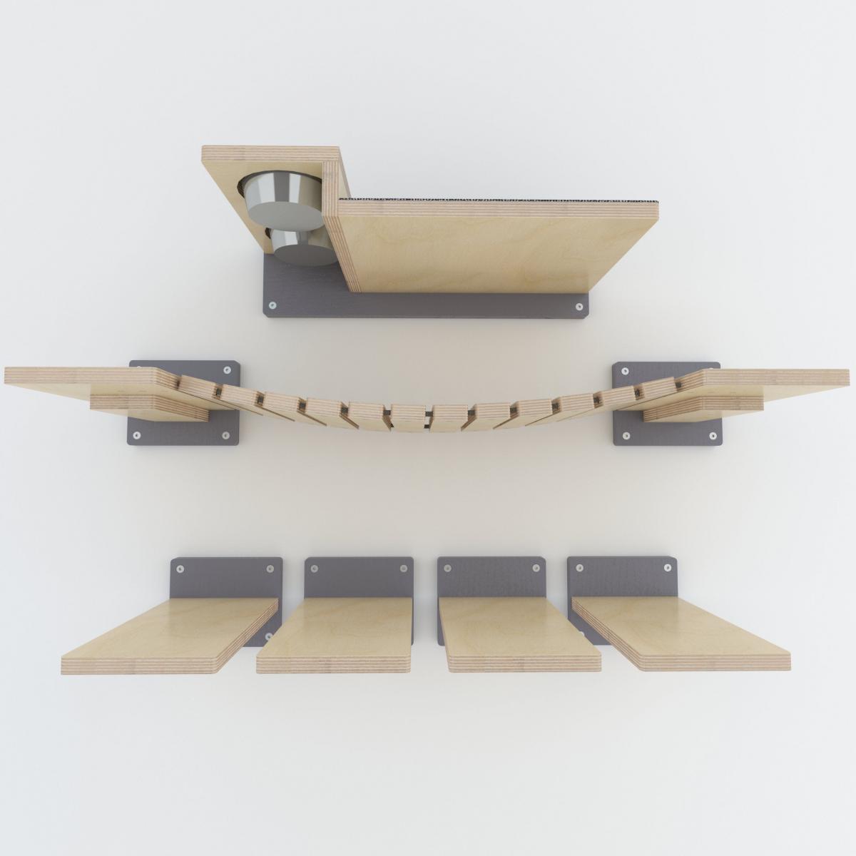 Wall-mounted cat feeder step - Hanging cat food bowls