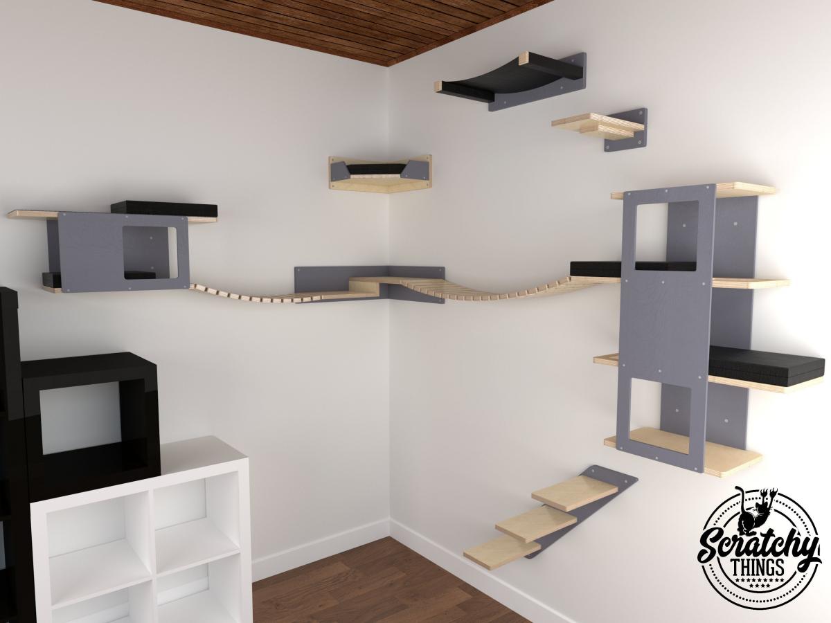 Wall-mounted cat feeder step - Hanging cat food bowls