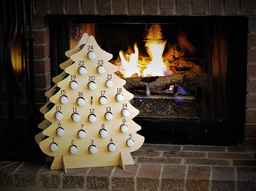 Christmas Tree Advent Calendar Holds Mini Bottles Of Wine