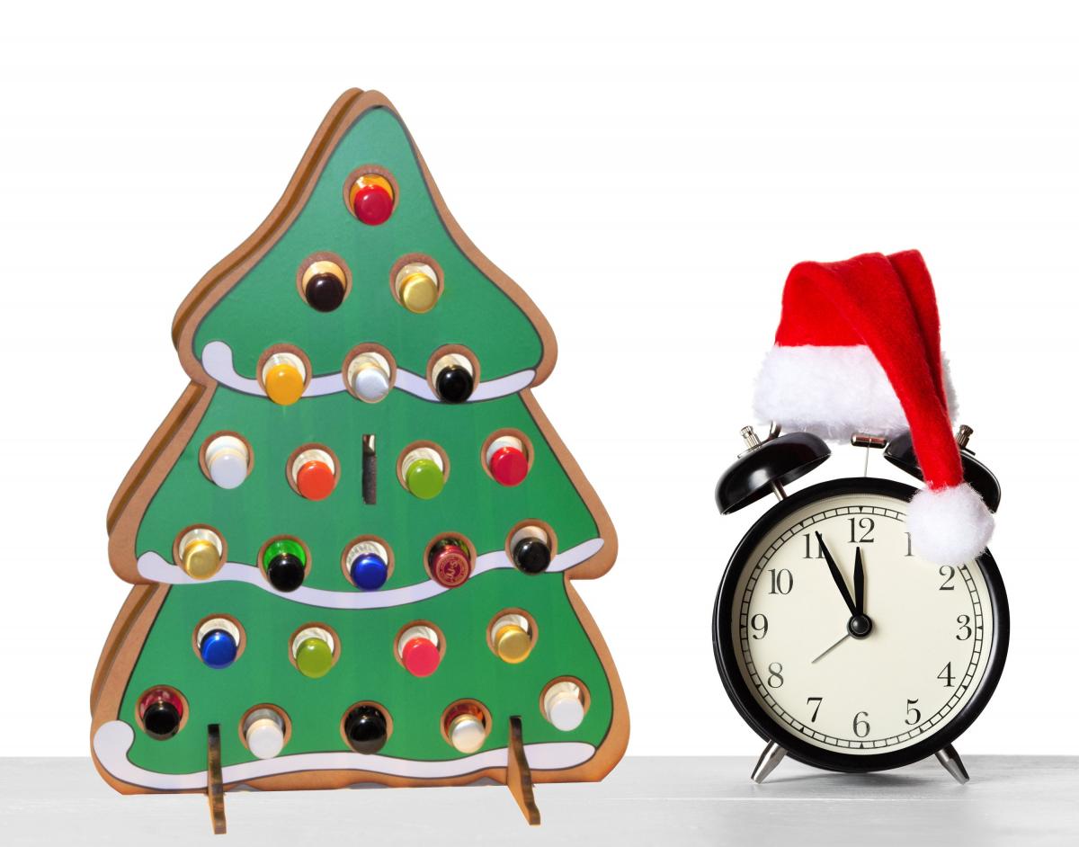 Christmas Tree Advent Calendar Holds Mini Bottles Of Wine