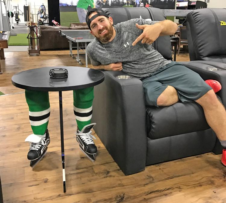 Creepy Hockey Player Legs Side Table - hockey legs table