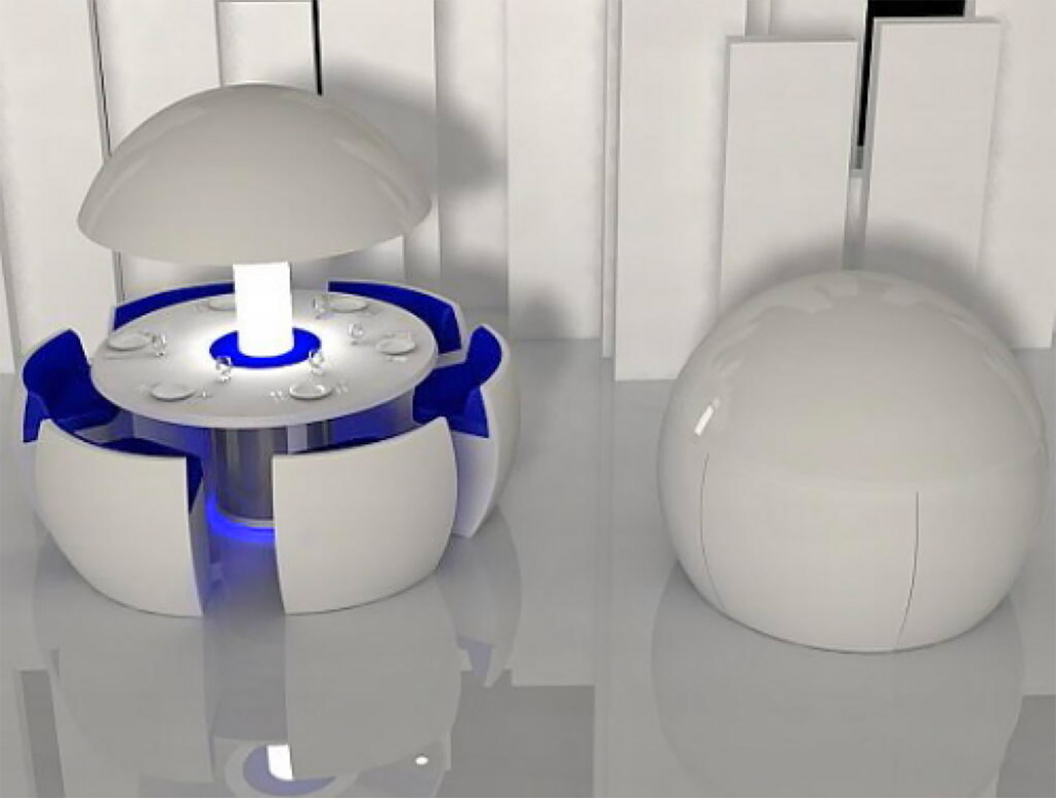 Kure Futuristic Dining Table Turns Into an Egg When Not In Use