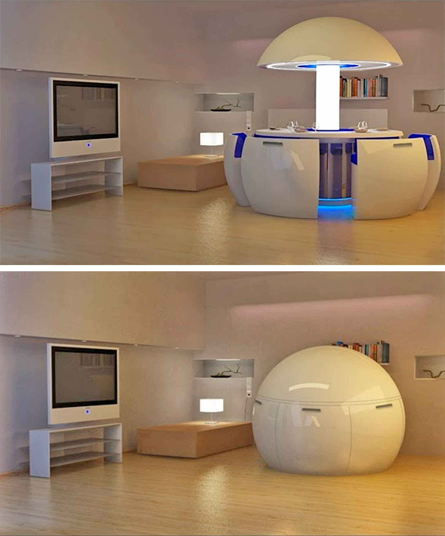 Kure Futuristic Dining Table Turns Into an Egg When Not In Use