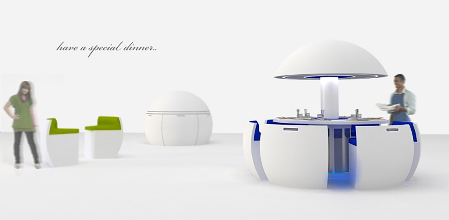 Kure Futuristic Dining Table Turns Into an Egg When Not In Use