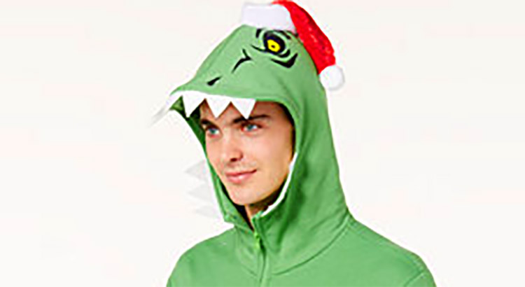 Dinosaur Hoodie Has Little T-Rex Arms That Protrude From The Chest - Holiday Dino Hoodie with t-rex hands