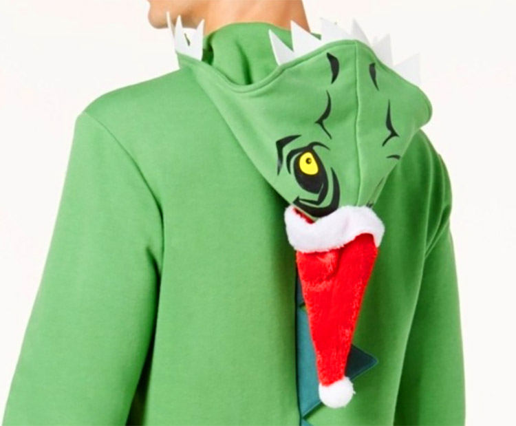 Dinosaur Hoodie Has Little T-Rex Arms That Protrude From The Chest - Holiday Dino Hoodie with t-rex hands