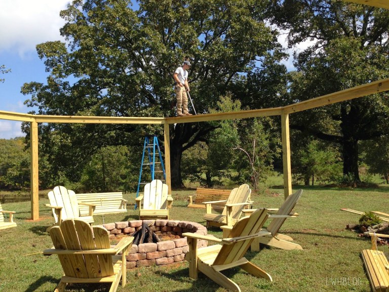 DIY Backyard Pergola With Swings - Wooden Fire Pit Pergola With Swings
