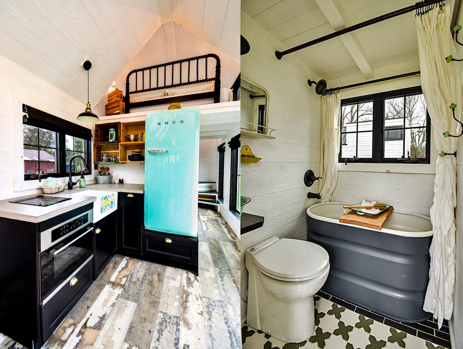 Farmhouse Style Tiny Home Built-In Screened-in Porch